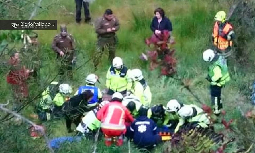 Automóvil cayó en barranco en ruta Paillaco-Valdivia: dos personas resultaron lesionadas