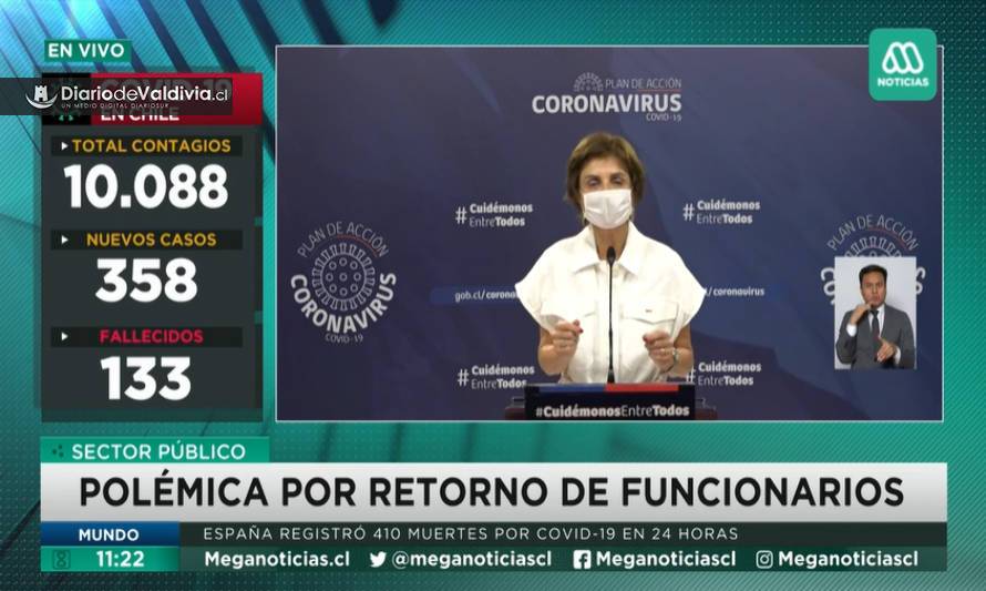 Chile supera barrera de 10 mil casos y fallecidos llegan a 133