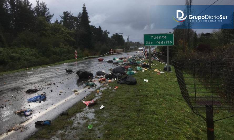 Contenedor de basura cayó en ruta Panguipulli-Los Lagos