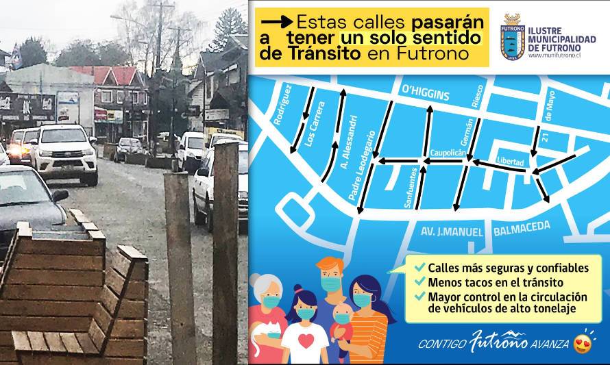 Calles céntricas de Futrono pasarán a tener un sólo sentido a partir del jueves