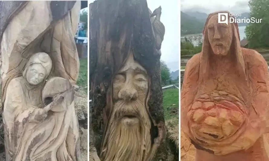 Con tallado en vivo comenzó primer encuentro de escultores en Maihue